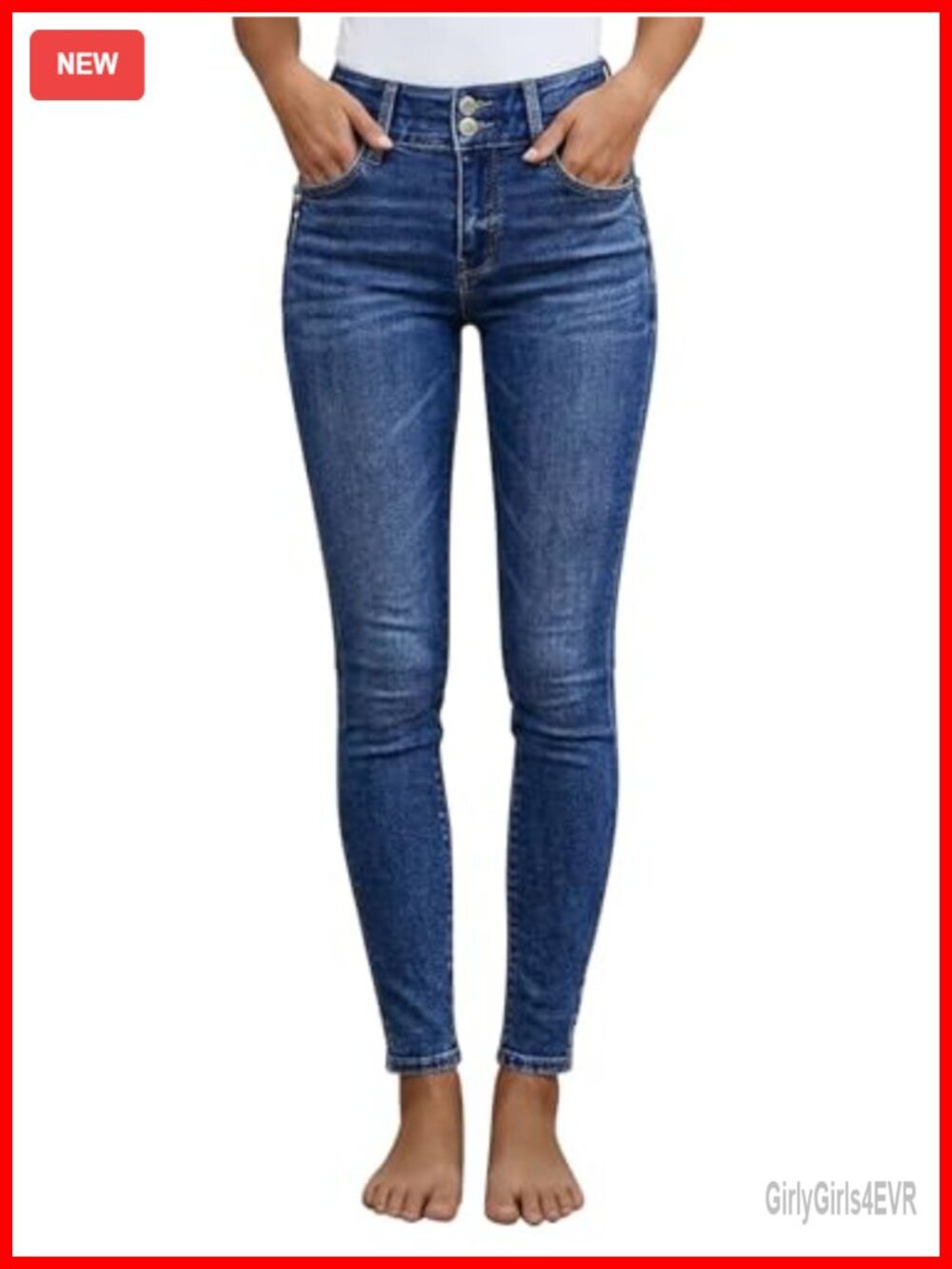 High Waist Skinny Jeans Butt Lifting Slim Fit Stretchy Double Button Denim Pants